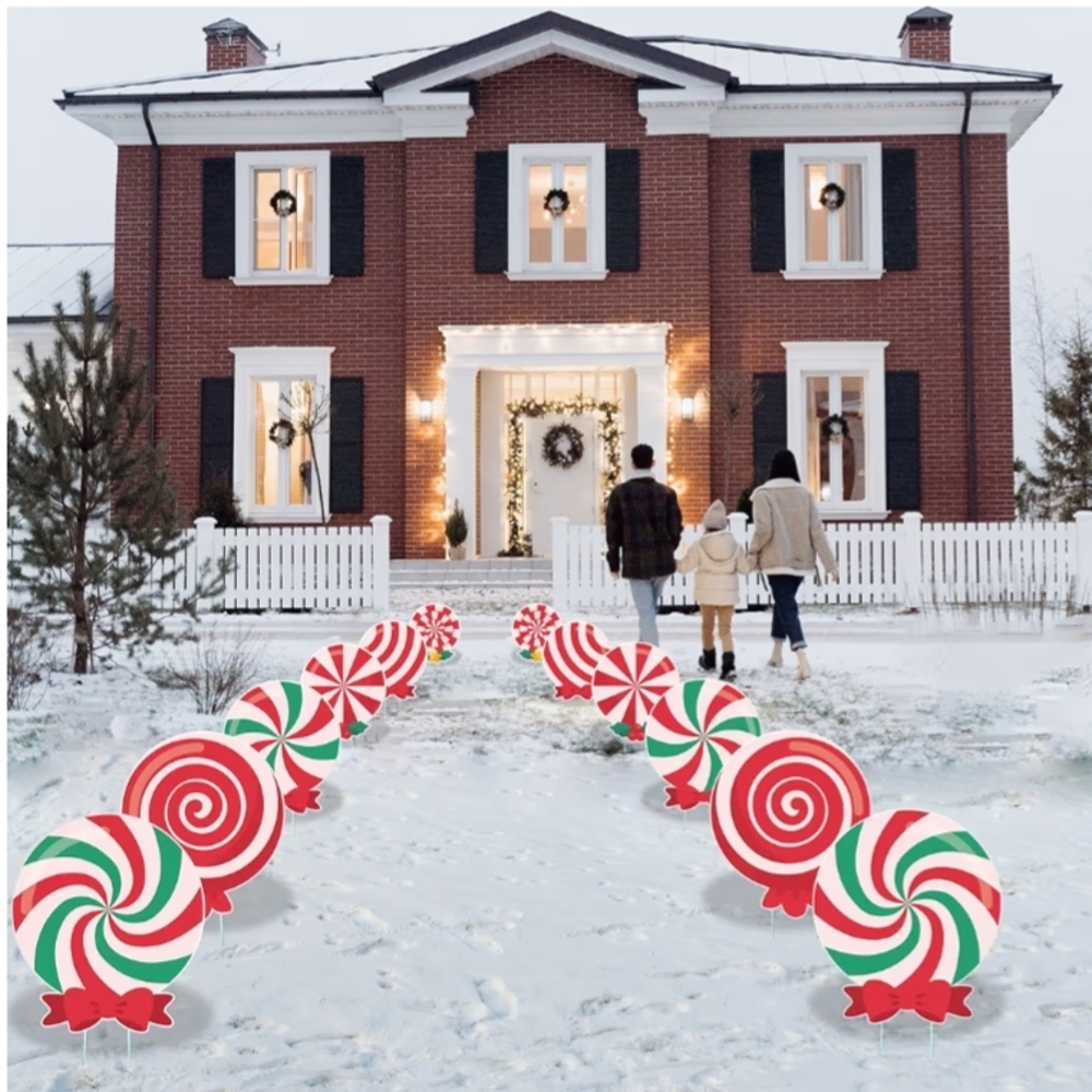 New 12 Pcs Double Sided Peppermint Candy Yard Sign Decor With Stakes